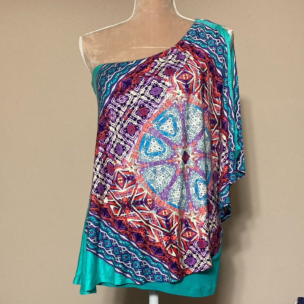 NWT Teal C. Graffiti - One Shoulder Top - size Medium